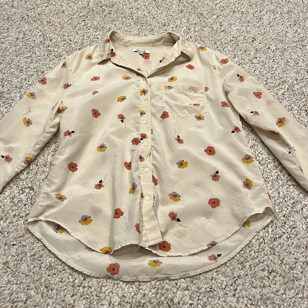 Madewell Floral Print Cream Button Up Blouse